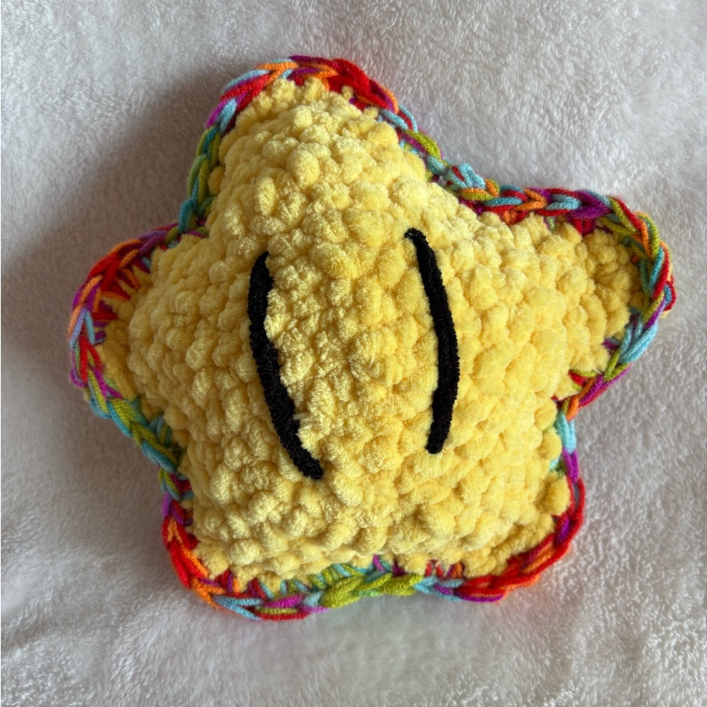 Yellow Star Plush Toy with Rainbow Trim